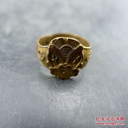 花卉紋鎏金老銅戒指 清代飾品收藏保真包老古董古玩收藏