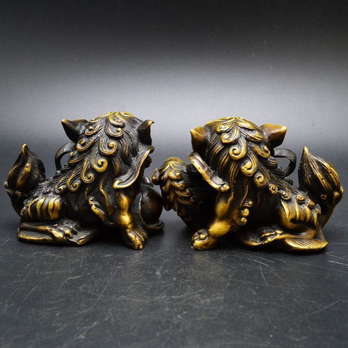 古玩純黃銅收藏小對(duì)獅創(chuàng)意居家鎮(zhèn)宅保平安辦公桌工藝品裝飾新品